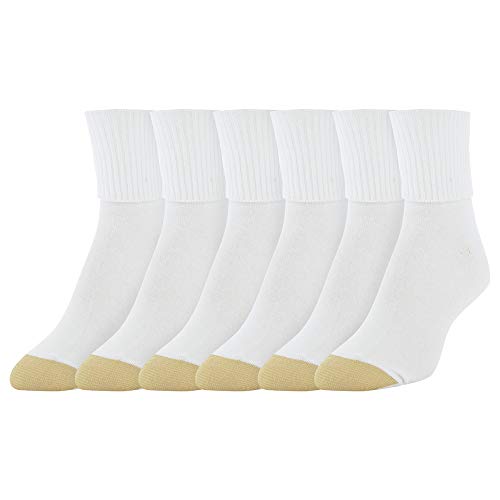 Gold Toe Women's Classic Turn Cuff Socks, 6 Pairs, White, Shoe Size: 6-9