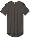 Men's Short Sleeve Hipster Drop Cut Curved Hem Long Scallop T-Shirts M Warm Grey