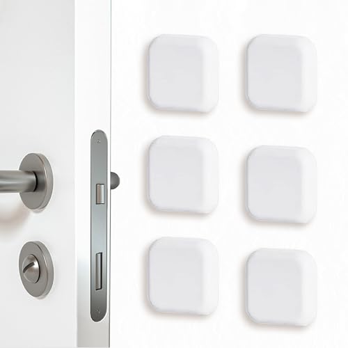 [6 Pack] [White] Door Stoppers Wall Protector, Silicone Door Bumper, Self-Adhesive Wall Shield, Door Slamming Silencer, Door Knob Guard for Home, Office, School
