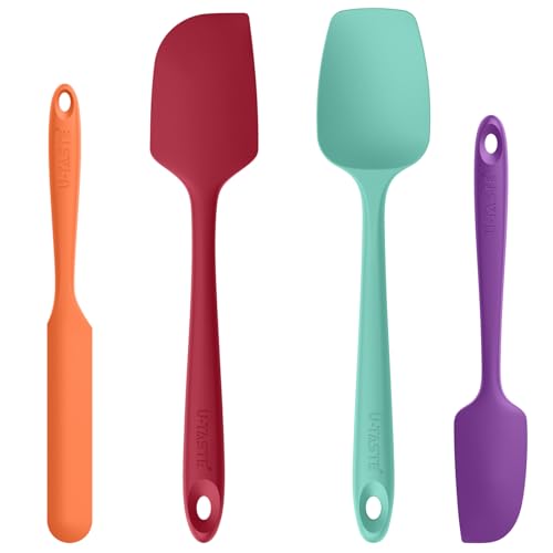 315℃ Heat Resistant Baking Spatula - U-Taste High Hot Proof Flexible and Sturdy Food Grade Silicone Bowl Scraper, Dishwasher Safe Kitchen Utensils for Non-Stick Cookware (Set of 4, Multicolor)