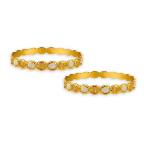 Image of ACCESSHER Traditional Gold-Tone Kada Bangles Set | Handcrafted Textured Bangle Jewellery Set for Gift | Stylish Bracelet Bangles for Women & Girls (Set Of 2)