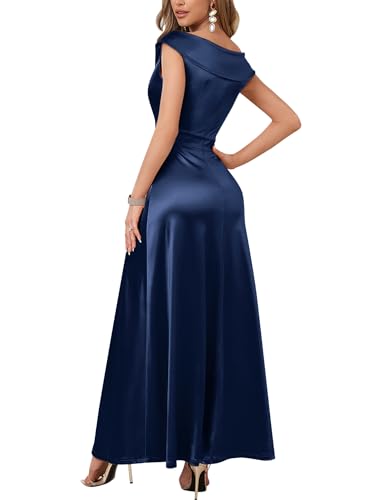 Women's Vintage 1950s V Neck Satin Cocktail Bridesmaid Floor Length Dress2