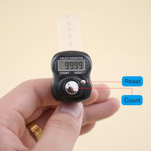 3 Stück Elektronische Fingerzähler,Mini Handzählzähler,Reihenzähler mit LED Rücksetzbare Digitale Fingerzähler,Finger Rundenzähler mit Handring und 50 Maschenmarkierer für Golf Runde Zählen Stricken