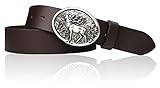FRONHOFER Trachtengürtel Herren Echtleder 4 cm mit Hirsch Gürtelschnalle Silber 9 x 7,5 cm 135 g Druckknopf wechselbar Landhausmode Lederhose Jeans