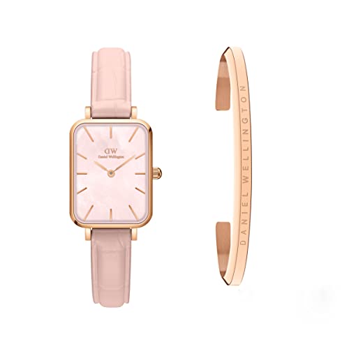 【公式限定 Daniel Wellington ダニエルウェリントン DW レディース 腕時計+ブレスレット セット上品で 彼女プレゼント Quadro Pressed Rouge RG MOP+Classic bracelet RG Small ギフトセット