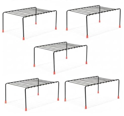 Image of Stainless Steel Kitchen Cabinet Shelf Organizer Rack, Under Cabinet Kitchen Dish Rack| Multipurpose Storage Stand, Bed Rack | (28 x 18.5 x 12.5 CM, Black) (Pack of 5)