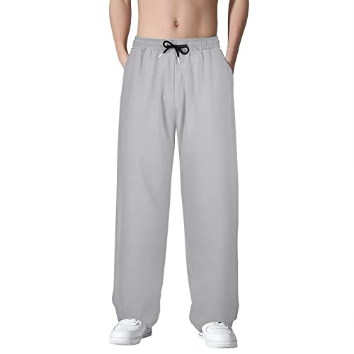 Mens Work Pants clearnace Cotton Cargo Sweatpants for Men Drawstring Casual Loose Fit Joggers Solid Color Straight Athletic Pants for Men