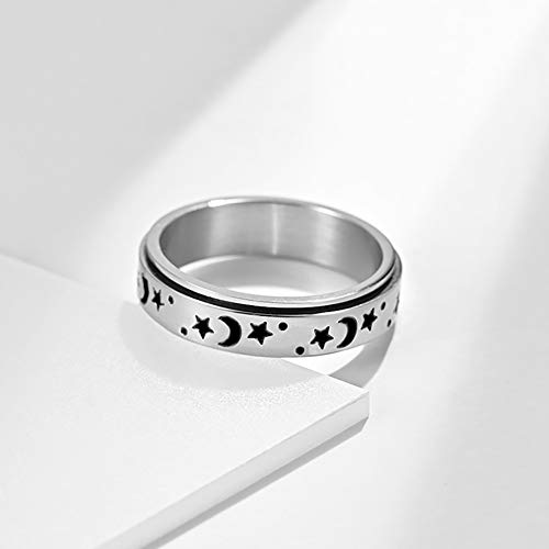 Nylry Titanium Stainless Steel Spinner Rings Moon And Star Fidget Ring Stress Relieving Anxiety Ring Engagement Wedding Promise Band For Women Men Size 8 #TOP1