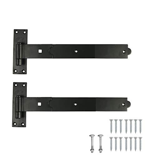 TERF® Gate Hinges Straight Flat Hook & Band Heavy Duty Black 250mm (10 inch) Including Fixing Screw for Use with Gate Shed Barns Garages Stables Commercial and Multi Purpose Use