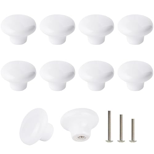 ShipeeKin 10x Blanco Puerta Pomo Gabinete Retro Redondo Cerámica Cajón Armario Cocina Pull Asa 32MM con Tornillos de 3 Tamaños