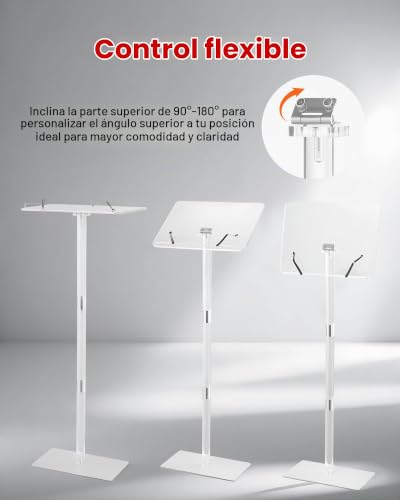 Miniatura 3 de Vevor Soporte De Podio De Acrílico Altura De 104,5 Cm Atril De Pie Con Superficie De Lectura 40 X 31 Cm, Clips Para Libros, Ángulo Ajustable Para Aulas, Bodas, Conferencias, Discursos, Conciertos