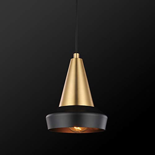 Globe Electric Monte 1-Light Plug-In Or Hardwire Pendant Lighting, Matte Brass, Matte Black Accent, Black Fabric Cord, Gold #TOP1