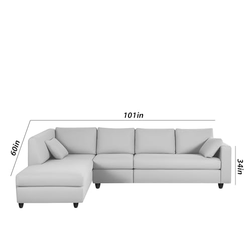 Image of Florian LHS 6 Seater L Shape Sofa Set for Living Room (Grey Fabric) Premium Fabric Sofa