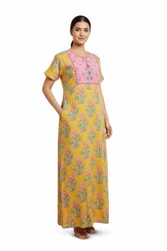 Image of NIHSAMAH Cotton Nighty for Women - Printed Stylish Night Gown, Comfortable Sleepwear Long Nightwear, Maxi