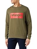 100% algodón Wrangler Logo Crew Sweat Sudadera, Color Verde, XL para Hombre