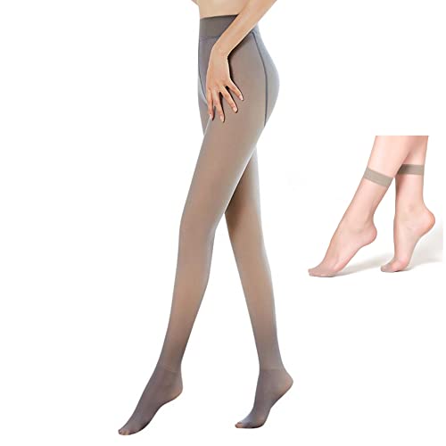 TURMIN Dubbel Gevoerde Panty's van Fleece, Dames Dikke Warme Winter Leggings, Nep Doorschijnende Hoog Getailleerde Panty, Bruin Volledige Voet-85g(15-25℃）