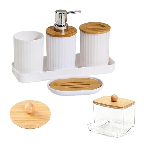 Junhonze 6 PièCes Accessoires Salle De Bain - Ensemble Salle De Bain Accessoire - Porte Brosse à Dents, Comprenant Un Distributeur De Savon, Un Pot à Cotons Tiges, Une SavonnièRe, Tasses Et Plateaux
