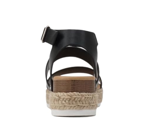 Image of Soda BRYCE-2 Kids /Children /Girls Open Toe Two Bands Espadrille Jute Platform Wedge Casual Fashion Flatform Sandals with Buckle Ankle Strap