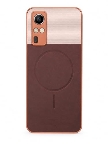 Image of Bintage Mac Safe Design Hard Slim Back Case | Soft Border Camera Protect | Dual PU Leather Finish Back Cover Compatible for Vivo Y51 2020 - White & Cherry Brown