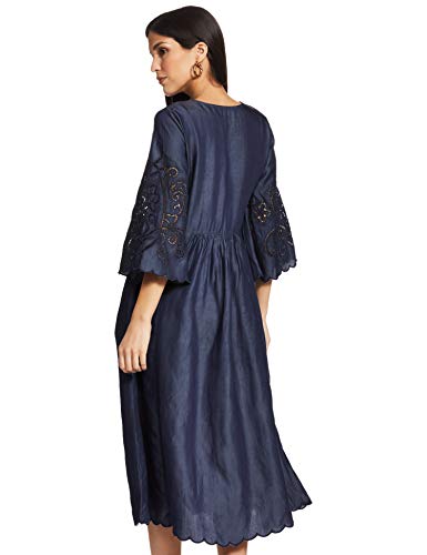 Image of BIBA Cotton Blend Dyed A-Line Casual Dress