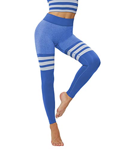 Women's Seamless Leggings High Waist Yoga Pants Tummy Control Butt Lift Gym Workout Stripe Stretch Knitted Tights