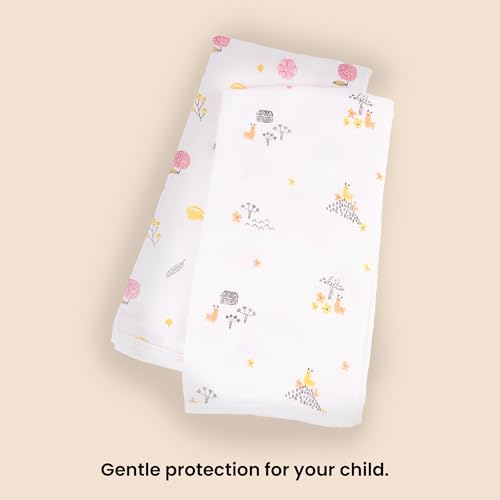 Image of HABER Organic Cotton Muslin Baby Bath Towel 70x70 Pack of 2|4 Layer Ultra Soft Skin Safe Muslin | Highly Absorbent Quick Dry Newborn Towel for Sensitive Skin | Gentle Towel for Infants & Toddlers