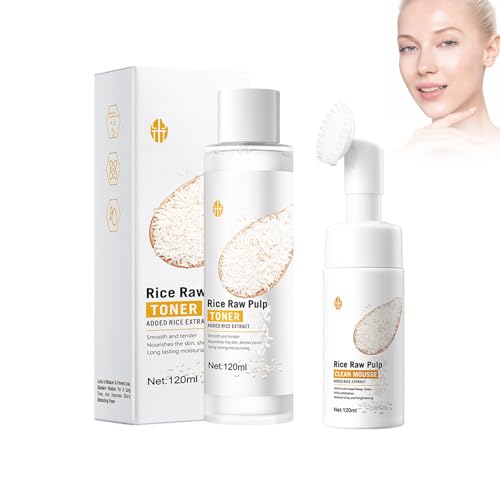 Hppsctink Tónico de Arroz, 120ml Agua de Esencia de Arroz Hidratante y 120ml Mousse limpiadora de arroz, Hidratación profunda, Reafirmante, Luminosidad y Rejuvenecimiento, cream