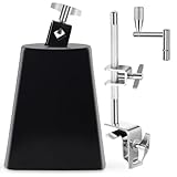 Seteol 6' Cowbell and Cowbell Clamp, Cowbell for Drum Set, Cowbell Holder Percussion Accessory, Adjustable Drum Cowbell Mount for Bass Drum Hoop Up or Down, Cow Bell Musical Instrument with Drum Key