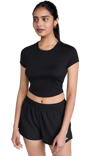 Amazon.com: Alo Yoga Women's Alosoft Crop Finesse Tee, Black