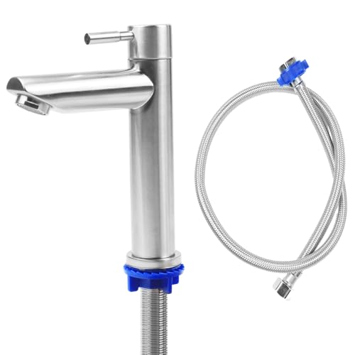 Rubinetto Solo Acqua Fredda, Rubinetti Bagnon Con Tubo Flessibile,Rubinetto Bagnn Lavabo Alto, Miscelatore Lavabo Bagnon, Miscelatori Per Bagno Da Appoggio In Acciaio Inossidabile 304, Argento