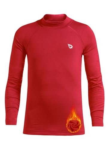 Baleaf BALEAFABD2130307319MA Youth Boys Compression Thermal Shirt Fleece Baselayer Long Sleeve Cold Gear Mock Top Baseball Football Undershirt Red Size M cover