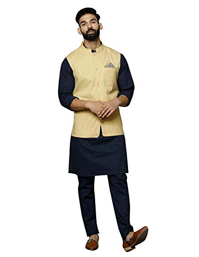 Elina fashion Men's Indian Silk Blend Kurta Pajama And Nehru Jacket (Waistcoat) Wedding Ethnic Diwali Puja Set