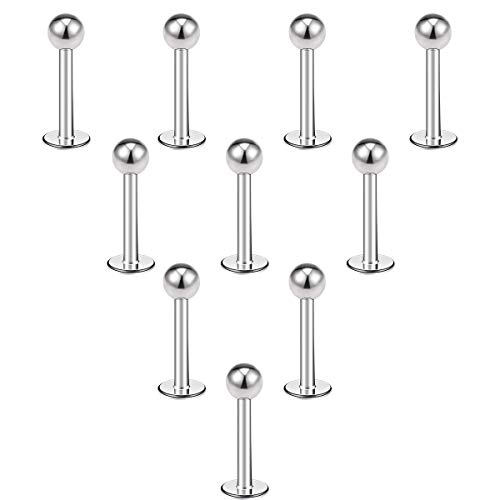 CrazyPiercing 10PCS 16G Stainless Steel 3mm Ball Labret Monroe Lip Ring/Tragus/Helix Earring Stud Barbell Body Piercing Jewelry (8mm)