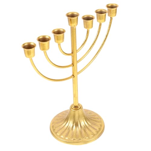 Hanukkah Menorah Religious Candlesticks Desktop Candle Holder Ornament Candlestick Holder Ornament 7-arm Candlestick Ornaments Candle Stand Ornaments Metal Candlestick Ornaments