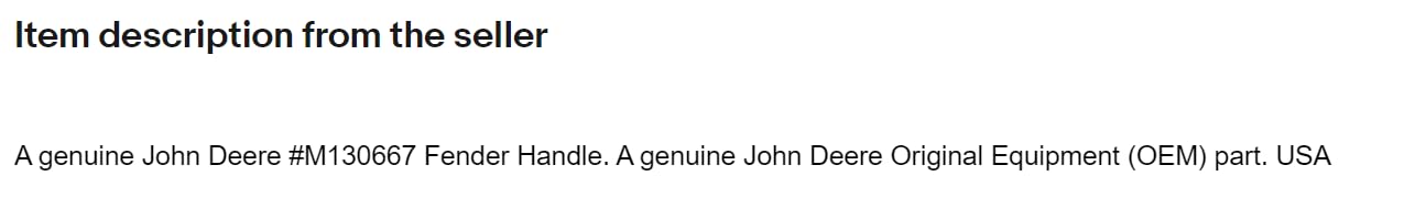 JunShape Original Equipment Fender Handle #M130667?Replacement for John Deere OEM