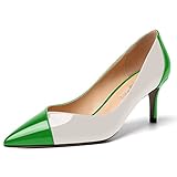 SHOWFOREST Women's Dress Mid Heel Solid 2.5 Inch Wedding Slip On Patent Stiletto Pointed Toe Pumps Shoes Green White Size 8 - Ropa Y Zapatos para Mujer