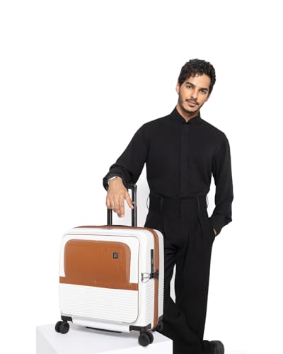 Image of EUME Overnighter Pro Luggage Trolley for Travel 18 inch, Cabin Bag | Trolley Bag Small for Luggage | with Laptop Sleeve | 100% German Bayer Polycarbonate - Mocha White