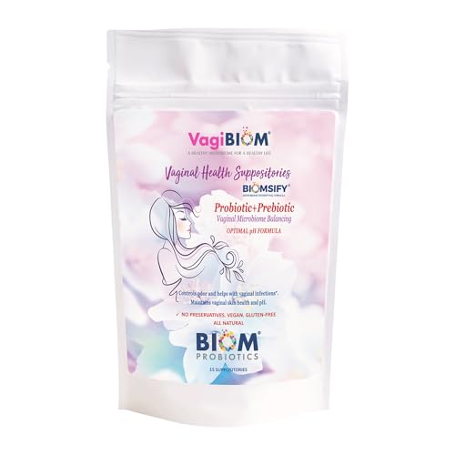 VagiBIOM Feminine Care Suppositories Intimate Moisturizing & Freshness Support - Lactobacillus + Prebiotics Formula 100% Vegan No Parabens No preservatives (15 Count)
