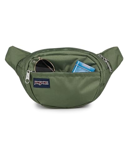 Image of JanSport Fifth Avenue Fanny Pack Crossbody Bags for Women, Men - Stylish, Durable Waist Bag with Adjustable Belt, Main Zippered Pocket, Quick Stash Pocket, Travel Essentials, Cargo Green
