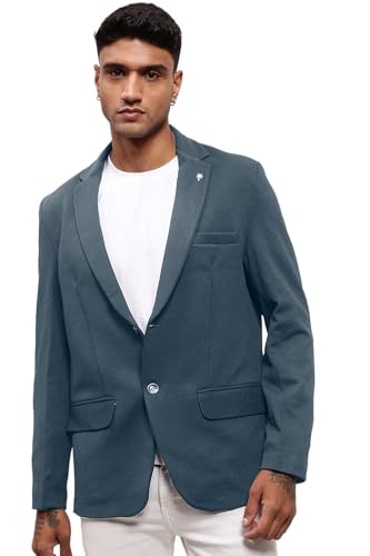 Image of SHOWOFFFF Men Solid Single Breasted Casual Blazer | Notched Lapel Full Sleeves Cotton Blazer for Mens | Slim Fit Regular Length Blazer for Men's