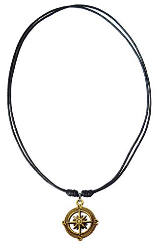 Antique Bronze Old Pirate Compass Charm Pendant Adjustable Cord Necklace 16"2