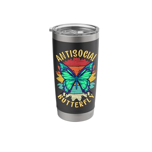Gift Ideas for Introverts Antisocial Butterfly Quote Women Stainless Steel Insulated Tumbler