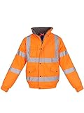 shelikes Hi Vis Viz Visibility Bomber Workwear Security Safety Fluorescent Hooded Padded Waterproof Work Wear Jacket Coat [Orange M]