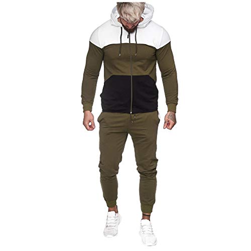waotier Conjuntos Deportivos Hombres Sudaderas con Capucha Pantalones de chándal Cremallera Patchwork Estampado Sudadera Top Pantalones Conjuntos Traje Deportivo Chándal
