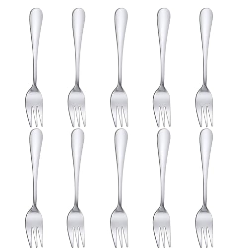 Silver 10-Piece Stainless Steel Fork Set for Dessert and Fruit - Dishwasher Safe, Perfect for Home Kitchen and Restaurant