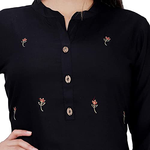 Image of Women's Rayon Regular Kurti (DS 120-M-Red Dark Black S)