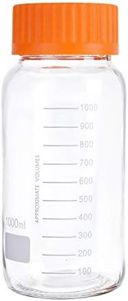 Moonetto 3 Pack 1000 mL Wide Mouth Graduated Round Reagent Media/Storage Lab Glass Bottle With GL80 Orange Polypropylene Screw Cap