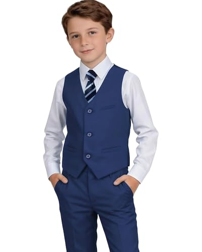 LOPEN STU Boys Suits Navy Blue Suit for Boy Wedding Easter Outfit Kids Formal Dress Suit Vest Pants Shirt Tie Set Size 5