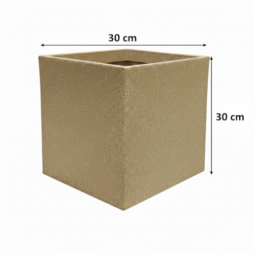 Image of Harshdeep Flower Pots for Home - Quebec Square - Highly Durable, Lightweight 12 Inch UV Resistant Roto Planter for Indoor Outdoor Balcony Garden Decor, Stone Finish (Cream Stone, Medium)