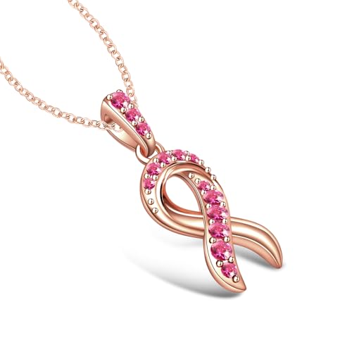 MSBLUE® Pink Ribbon Necklace - Thoughtful Breast Cancer Gifts for Women, Sterling Silver with 14K Rose Gold Plated Finish & Elegant Gift Box3
